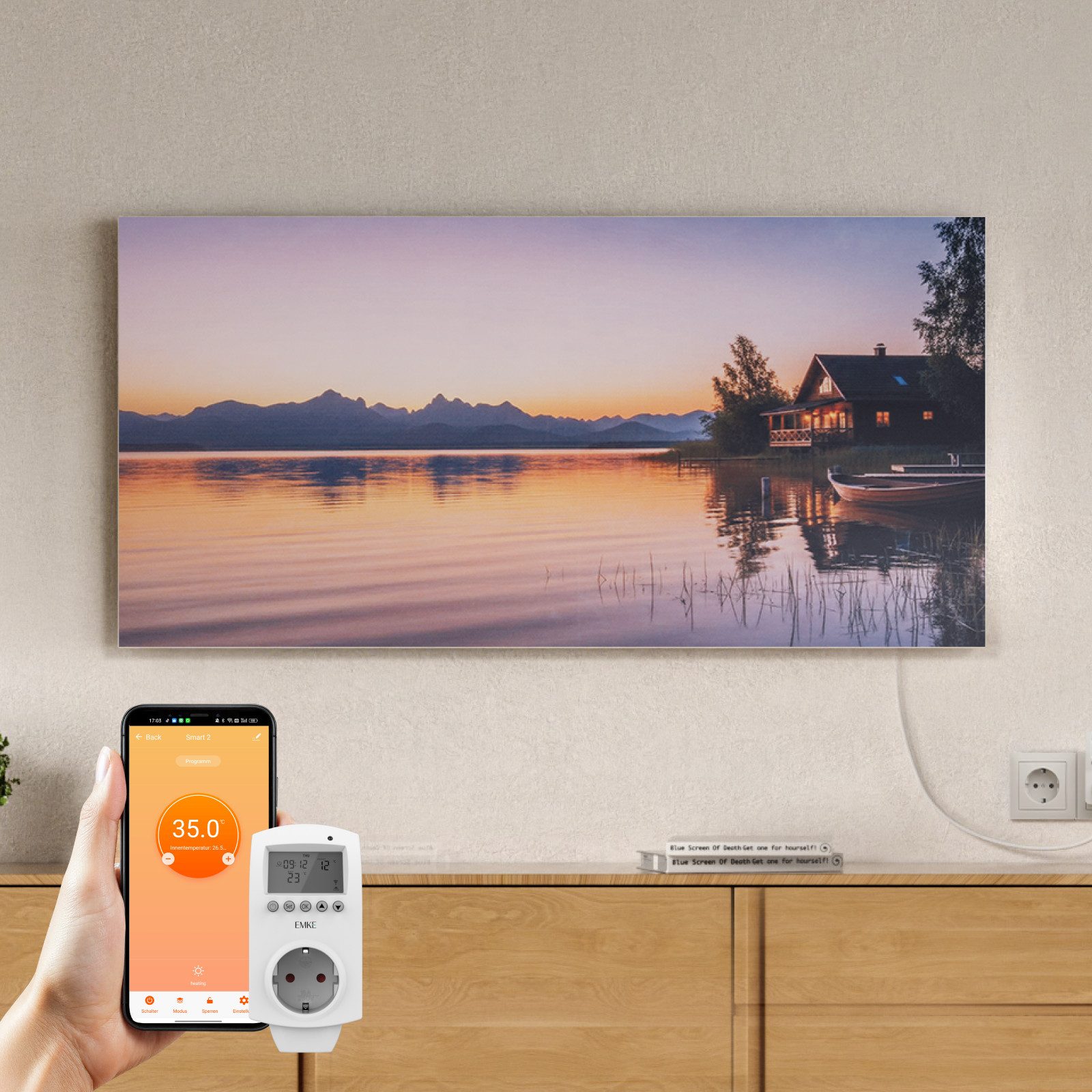 EMKE Infrarotheizung Elektroheizung, mit WLAN Smart Thermostat, App-Steuerung, 1200 W, Wandmontage, Überhitzungsschutz, Infrarot-Heizung