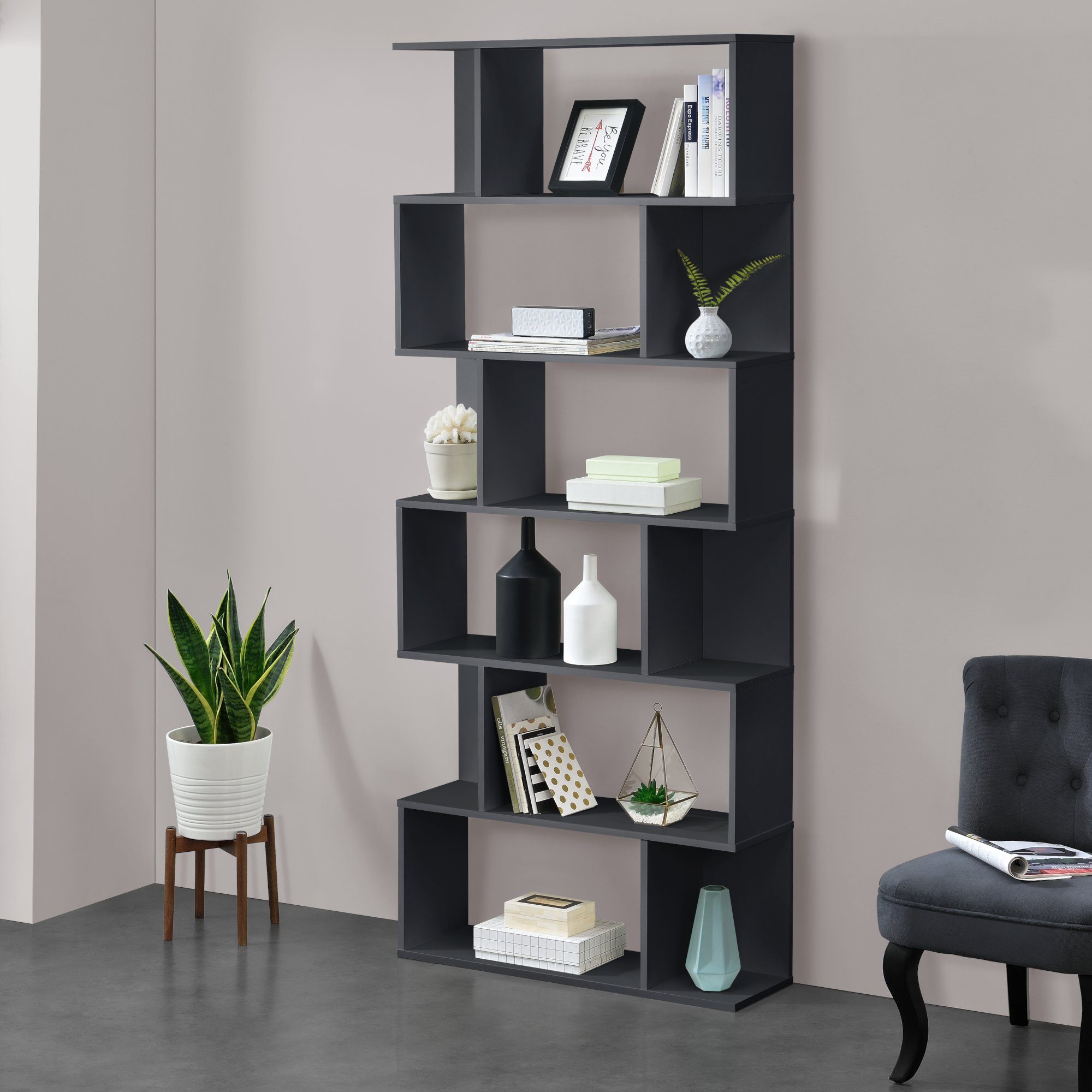 en.casa Bücherregal, »Borrby« Standregal 192x80x24cm Dunkelgrau günstig online kaufen