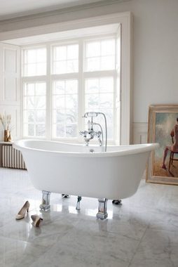 Casa Padrino Badewanne Jugendstil Badewanne Naturstein freistehend 1700mm BCha Weiß - Freistehende Retro Antik Badewanne