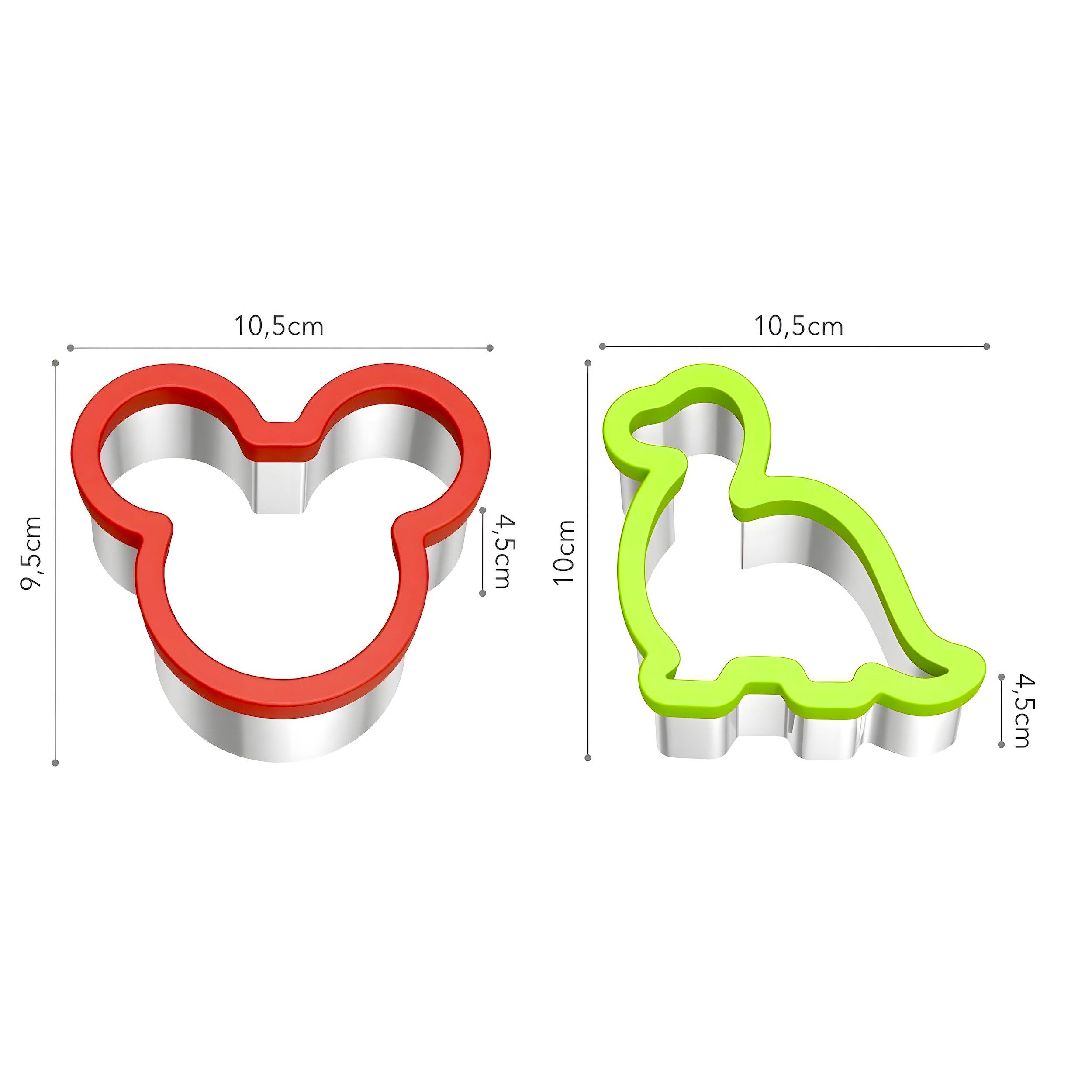 AVANA Ausstechform Edelstahl Sandwich Cutter Maus Dinosaurier Plätzchen Keks Ausstecher, Edelstahl, (2er Set), komfortable Kunststoff Oberfläche – Bild 3 von 5