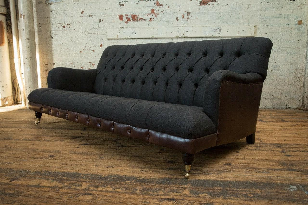 Xlmoebel Chesterfield-Sofa Traditionelles Chesterfield-Sofa 3-Sitzer in Blau aus Samt und Leder, Hergestellt in Europa