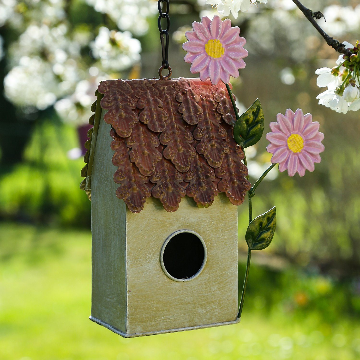 Vogelhäuschen Vogelhaus Vogelvilla mit beige Aufhänger MARELIDA Nistkasten Deko Nisthaus