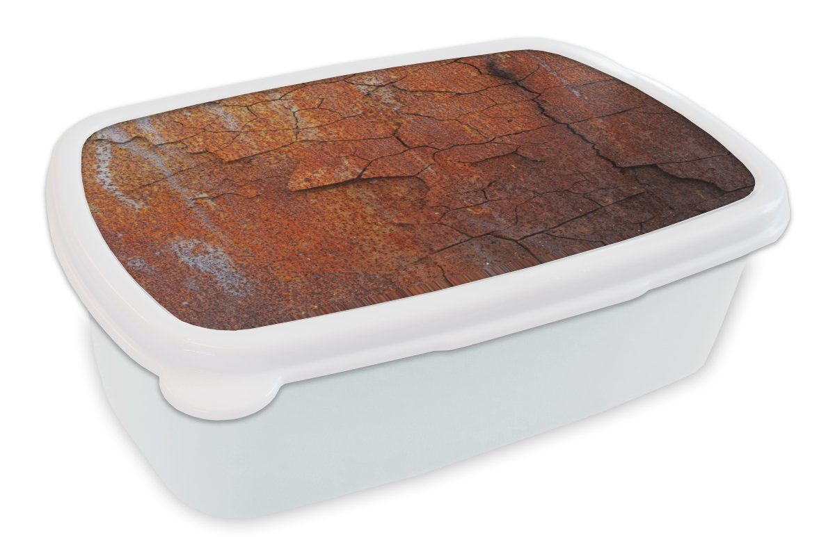 MuchoWow Lunchbox Rost - Linie - Grau, Kunststoff, (2-tlg), Brotbox für Kinder und Erwachsene, Brotdose, für Jungs und Mädchen weiß