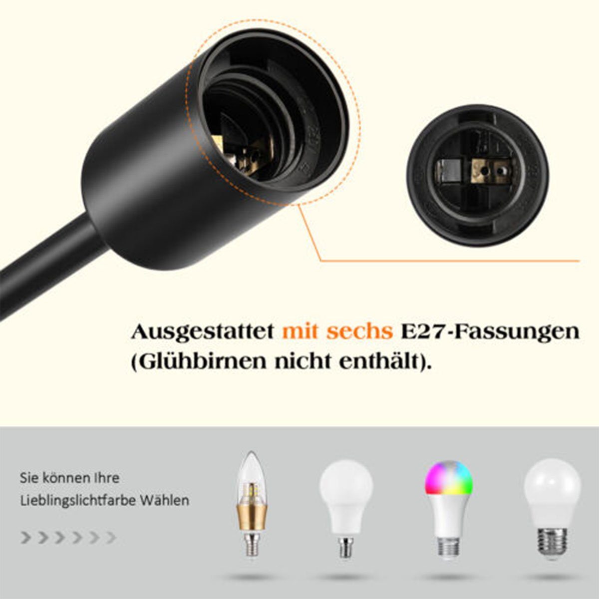LETGOSPT Deckenleuchte Deckenlampe aus Eisen, Satelliten 4 4 mit E27-Sockel Lampenarm Design Glühbirne