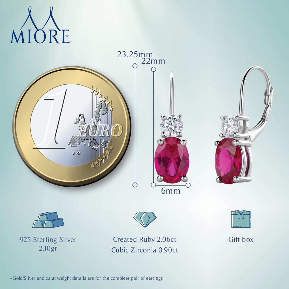 Miore Paar Ohrhänger SAS011E - 925 Sterling Silber mit Rubinen 2 Kt & Zirkonia 0.9 Kt, Ohrringe für Damen in Echtsilber – Bild 5 von 5