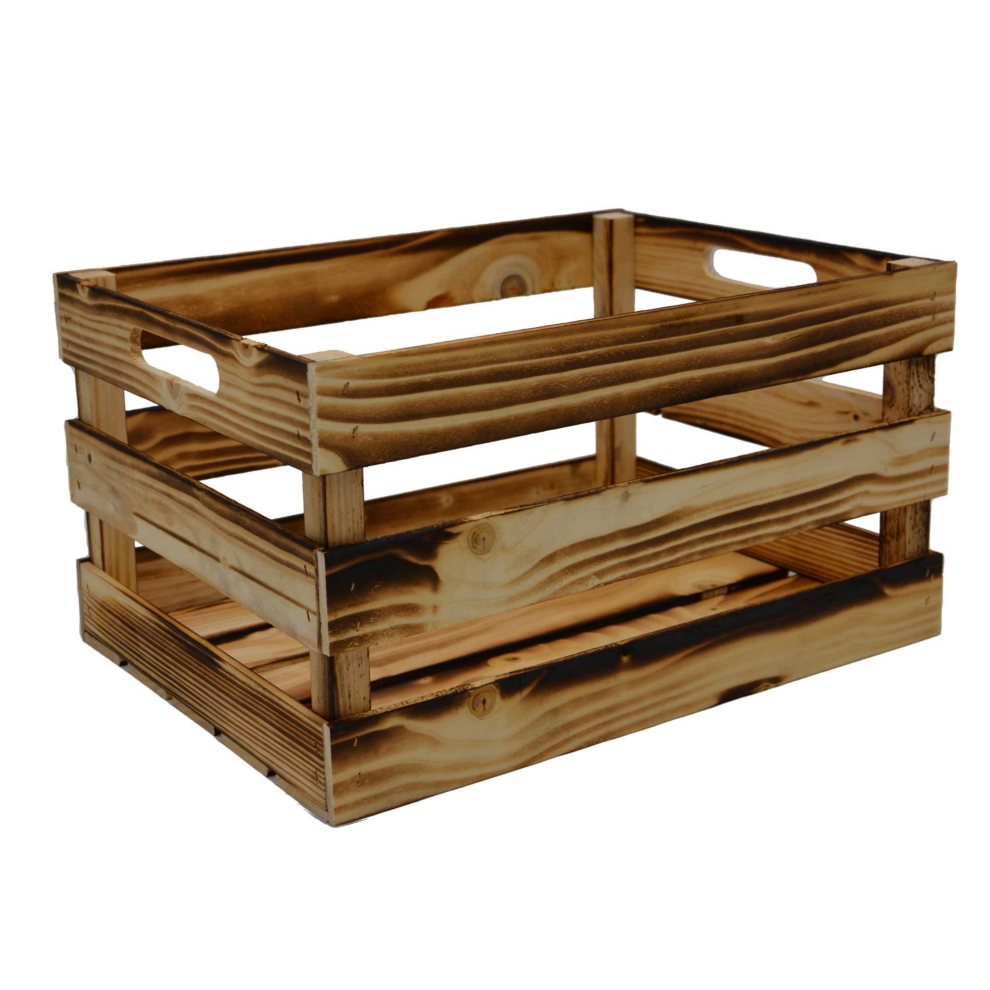 UNUS HOME Dekokiste Holzkiste Geflammt 3er Set (3er Set - Maße: 39 x 29 x 21 cm (LxBxH), Weinkisten Obstkisten Aufbewahrungsbox Apfelkisten Holzkisten Vintage – Bild 2 von 2