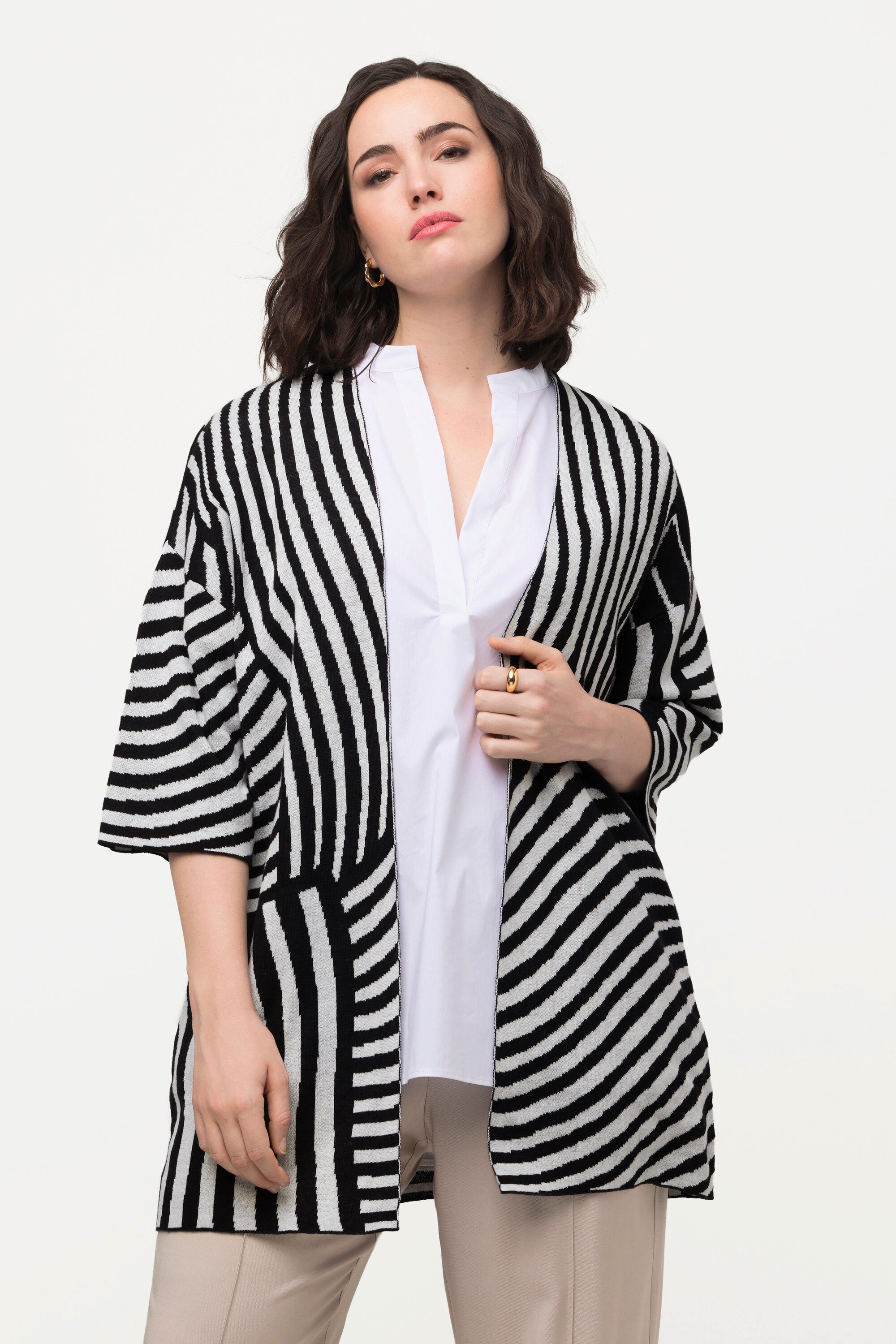 Ulla Popken Strickjacke Strickjacke Jacquard-Feinstrick Stehkragen günstig online kaufen