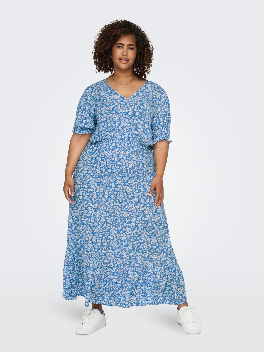 ONLY CARMAKOMA Shirtkleid V-Ausschnitt taillierte Abnäher günstig online kaufen