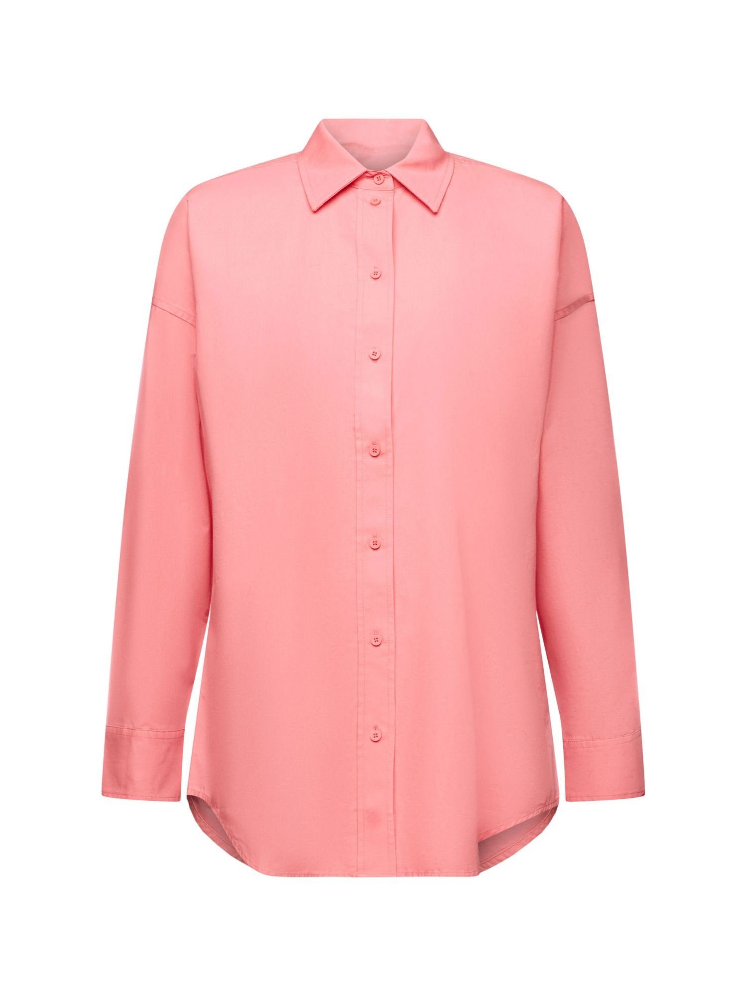 Esprit Langarmbluse Hemd aus Baumwoll-Popeline PINK