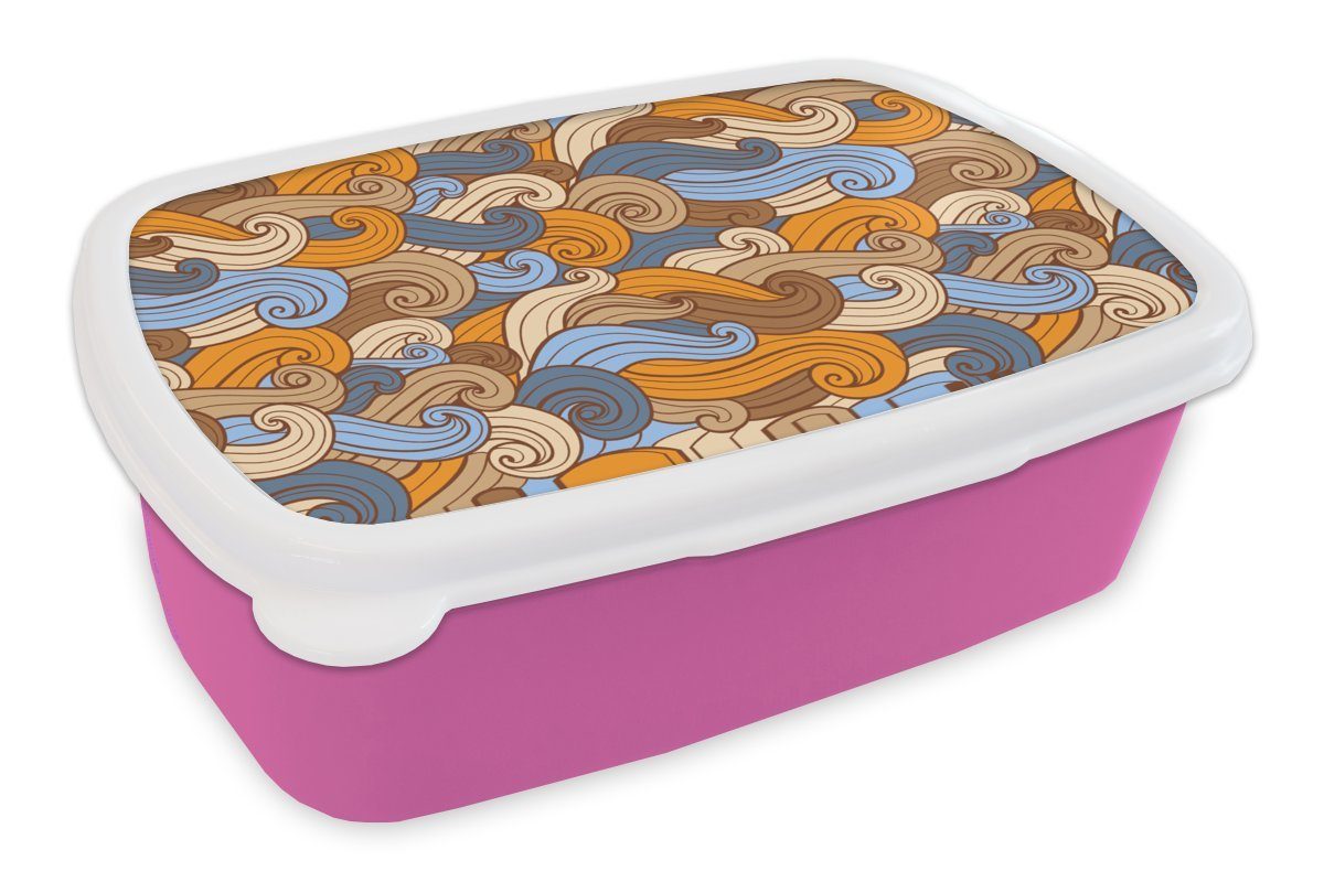 MuchoWow Lunchbox Vintage - Japanisch - Muster, Kunststoff, (2-tlg), Brotbox für Erwachsene, Brotdose Kinder, Snackbox, Mädchen, Kunststoff rosa