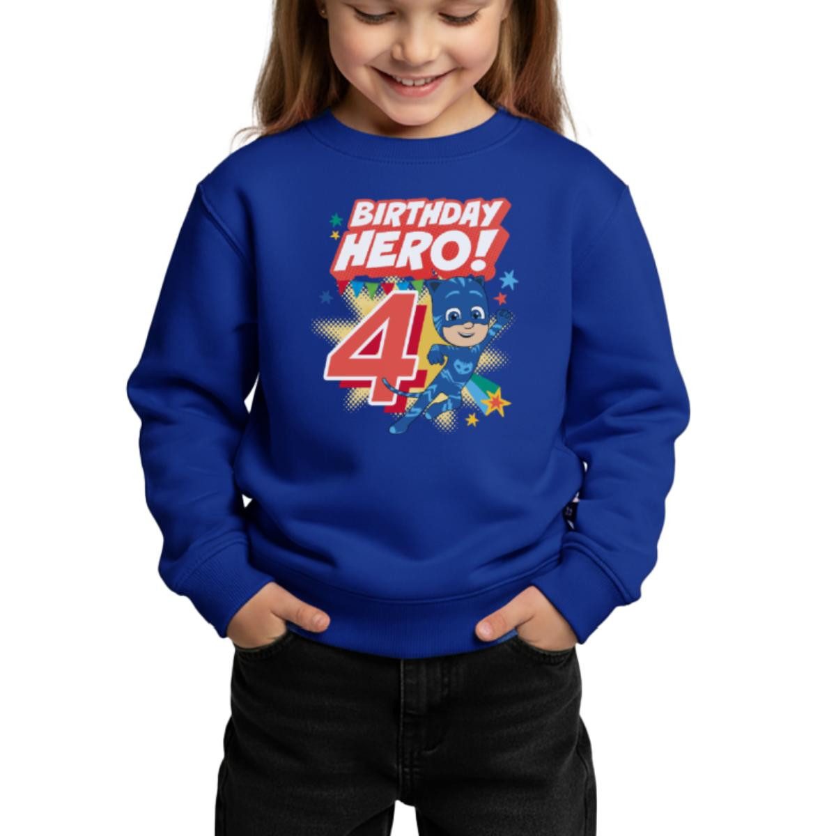 Spreadshirt Sweatshirt PJ Masks Catboy Birthday Hero 4. Geburtstag Kinder Premium Pullover (1-tlg)