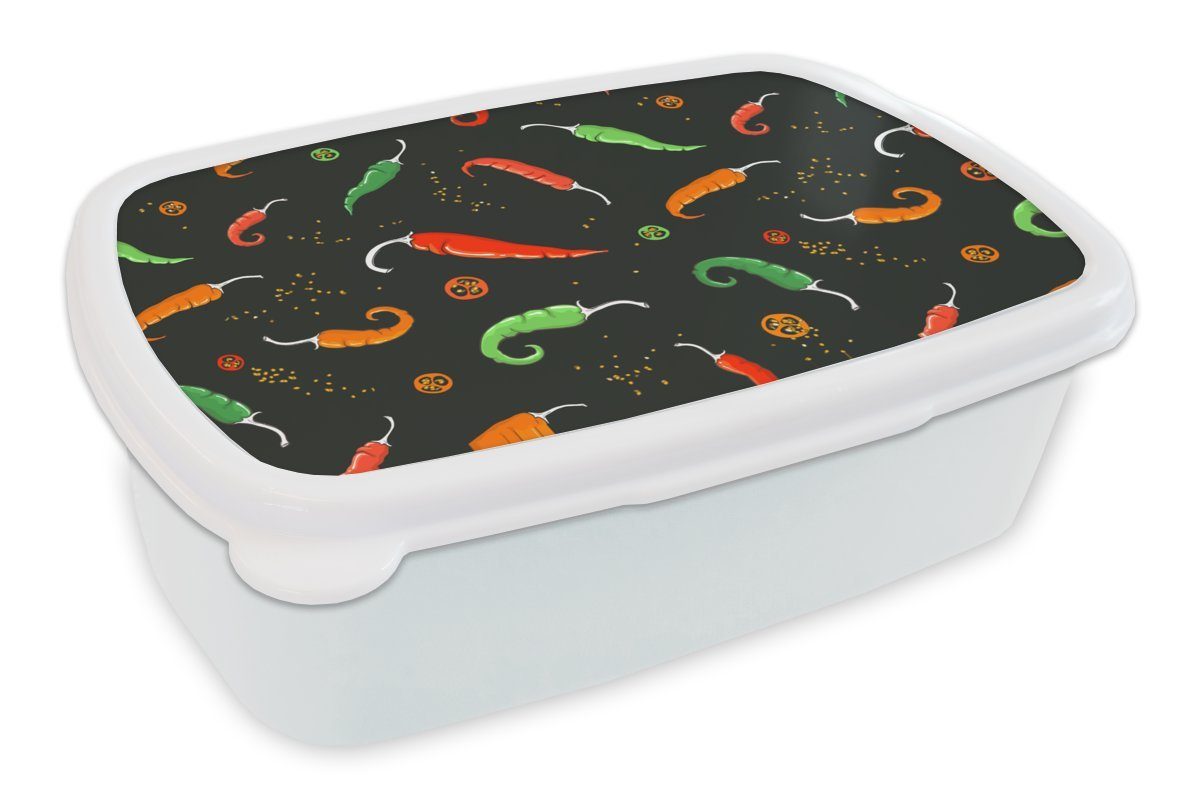 MuchoWow Lunchbox Paprika - Muster - Saatgut, Kunststoff, (2-tlg), Brotbox für Kinder und Erwachsene, Brotdose, für Jungs und Mädchen weiß