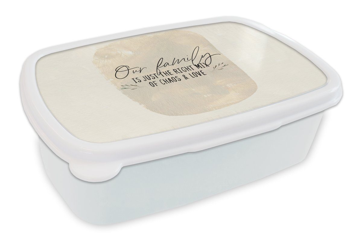 MuchoWow Lunchbox Zitate - Familie - Unsere Familie ist genau die richtige Mischung aus, Kunststoff, (2-tlg), Brotbox für Kinder und Erwachsene, Brotdose, für Jungs und Mädchen weiß