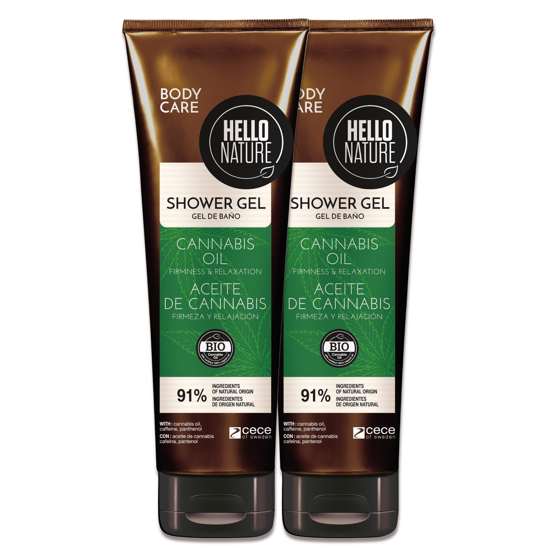 Hello Nature Duschgel Duschbad Herren Damen Hanf Cannabis Shower Gel Bio Vegan, 2-tlg., Hanföl, Duschgel, Körperpflege