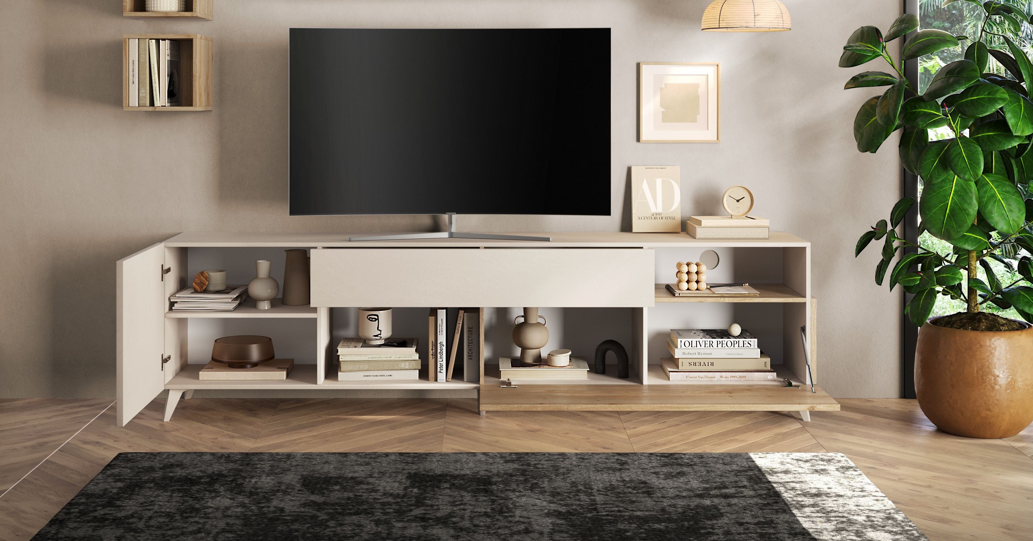 Home affaire Lowboard Monaco in Breite 241 cm, TV-Schrank mit Tür, Klappe und Schubkasten, Mediaboard – sanft schließend, edel, mit Kabelkanal, spürbar geräumig – Bild 5 von 5