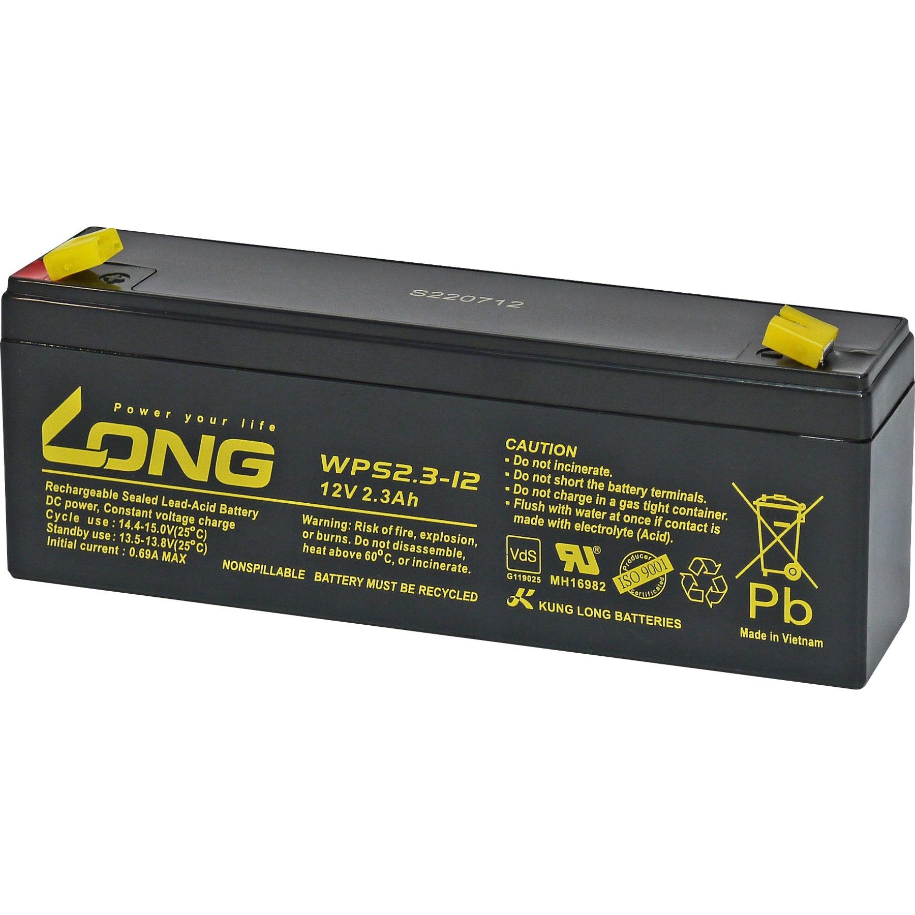 Kung Long KUNG LONG Blei-Akkumulator WPS2.3-12-M/F1, 12 V- / 2,3 Ah Bleiakkus