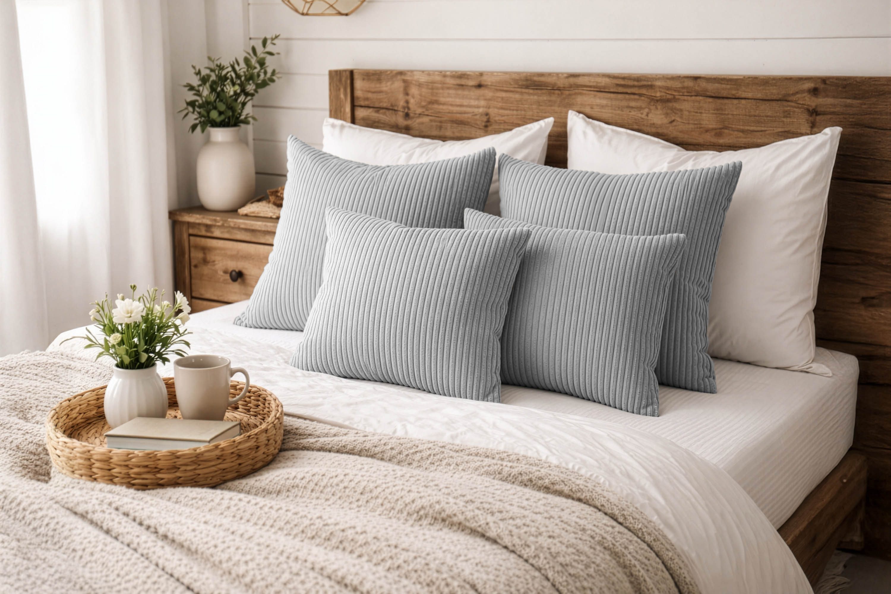 Amilian Dekokissen Sofakissen 4er Set mit Füllung - 2x 45x45 + 2x 35x45 cm, Hotelverschluss, waschbar, formstabil