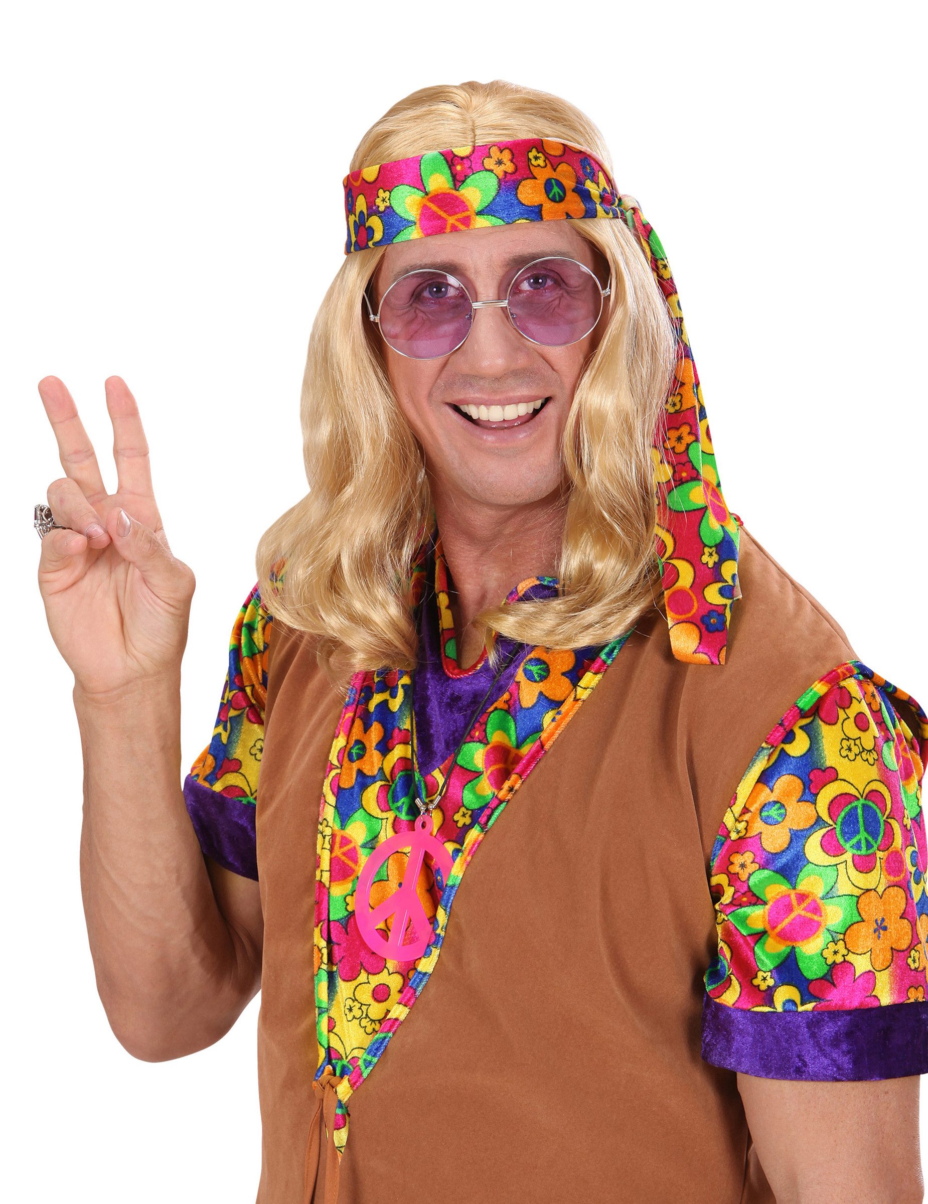 Kostüm Hippie-Herrenperücke Langhaar-Perücke 60er-Jahre blond