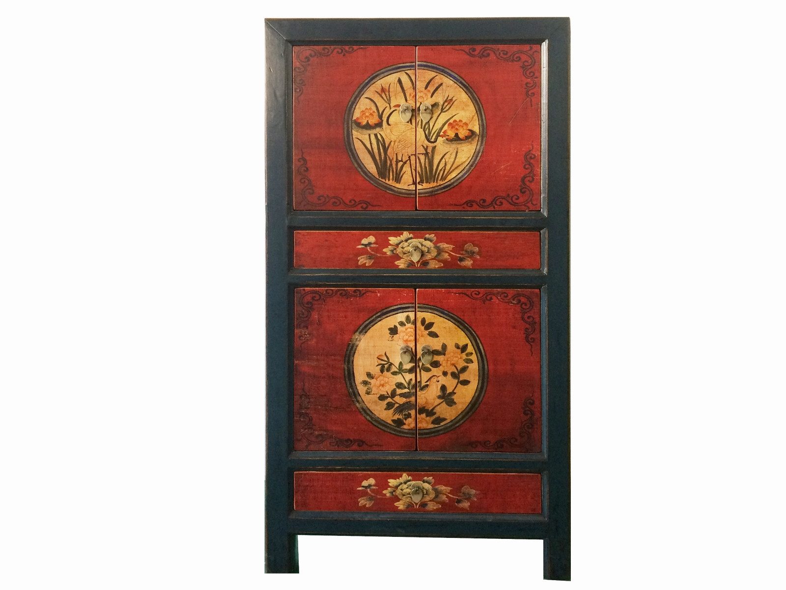OPIUM OUTLET Kleiderschrank Chinesischer Hochzeitsschrank orientalischer Schrank Vintage Möbel (komplett montiert, asia asiatisch chinesisch orientalisch) Breite 80 cm; Höhe 154 cm; Tiefe 42 cm
