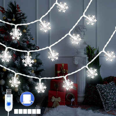 Daskoo LED-Lichterkette Weihnachtsbeleuchtung Lichterkette USB Schneeflocke Weiß Licht 5M, 50-flammig, Mit einem 100cm langen Kabel