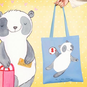 Mr. & Mrs. Panda Tragetasche Panda Handball spielen - Sky Blue - Geschenk, Einkaufstasche, Schenke (1-tlg), Design-Highlight