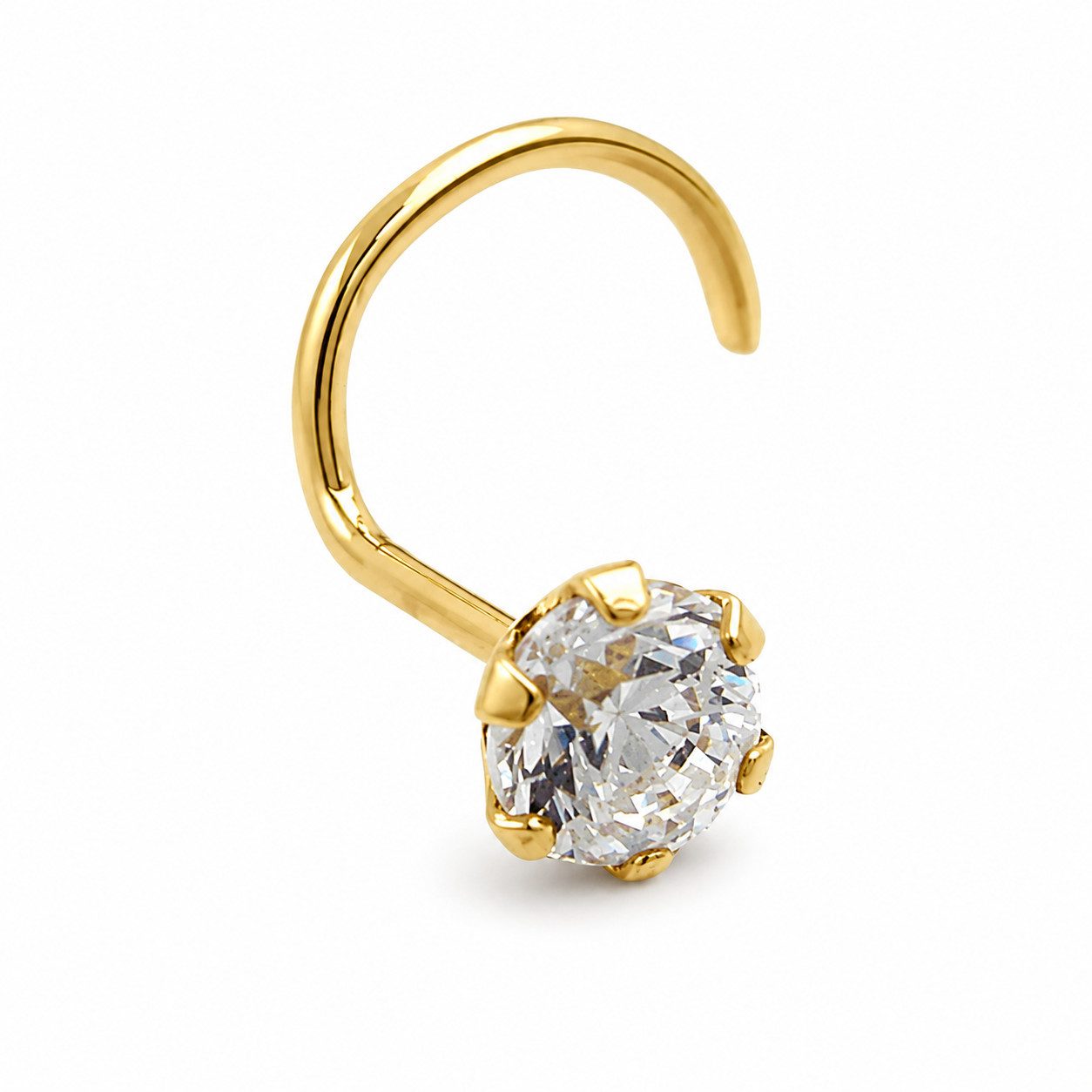 unbespielt Nasenpiercing Nasenstecker 750 Gold 18 Karat mit Zirkonia 3 mm, Goldschmuck für Damen