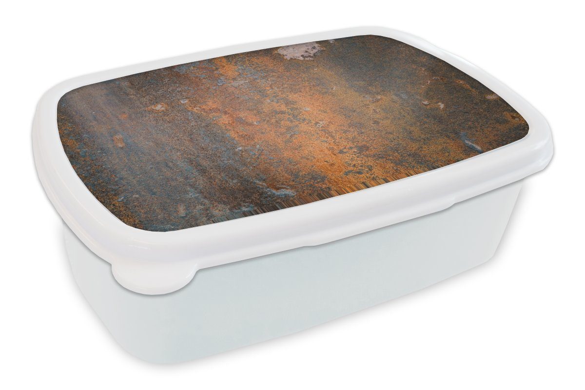 MuchoWow Lunchbox Rostdruck - Vintage - Industriell, Kunststoff, (2-tlg), Brotbox für Kinder und Erwachsene, Brotdose, für Jungs und Mädchen weiß