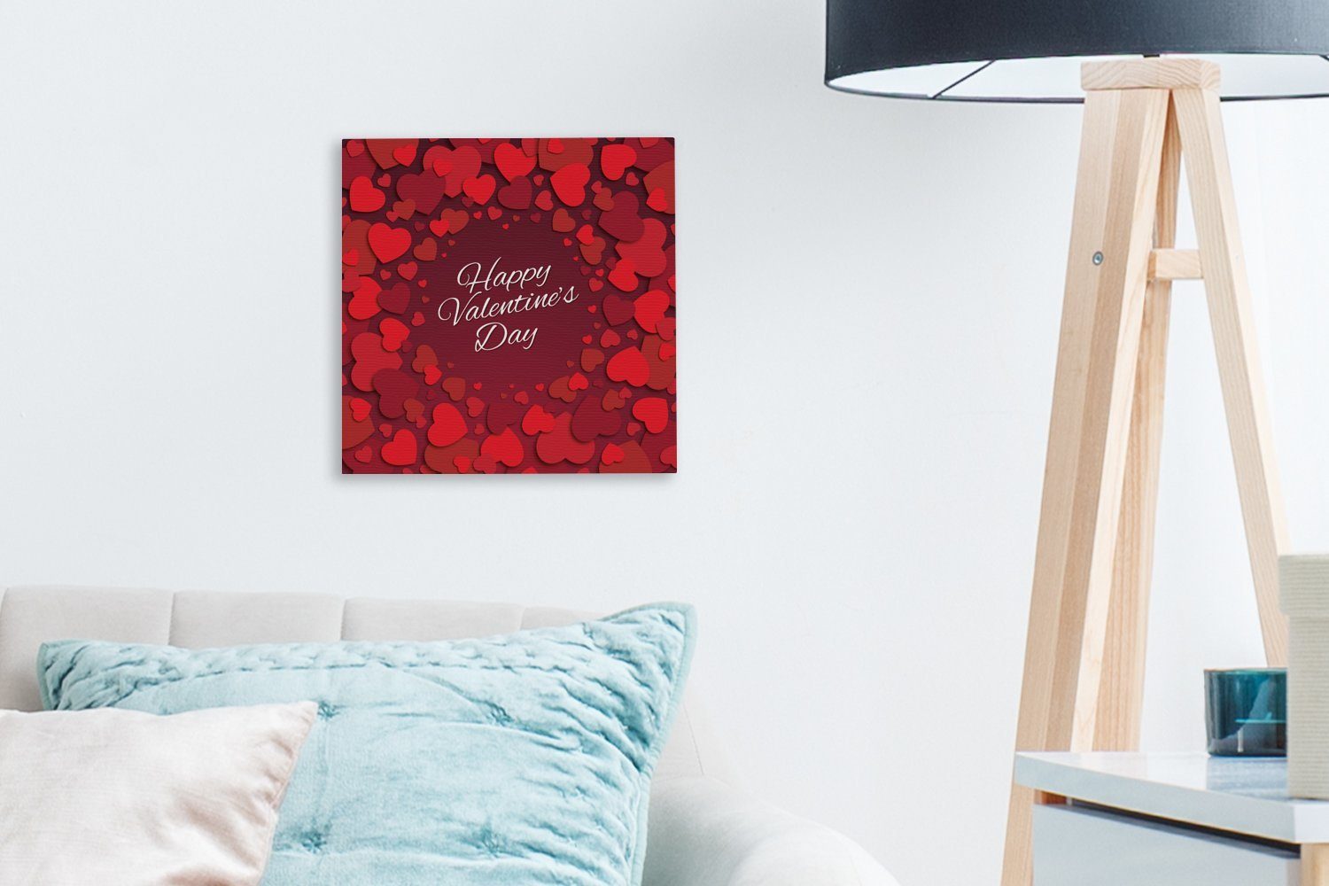 Valentinstag-Illustration Wohnzimmer St), Leinwandbild Leinwand Zitat Schlafzimmer für Valentine's Rote "Happy dem Bilder mit OneMillionCanvasses® Day, (1