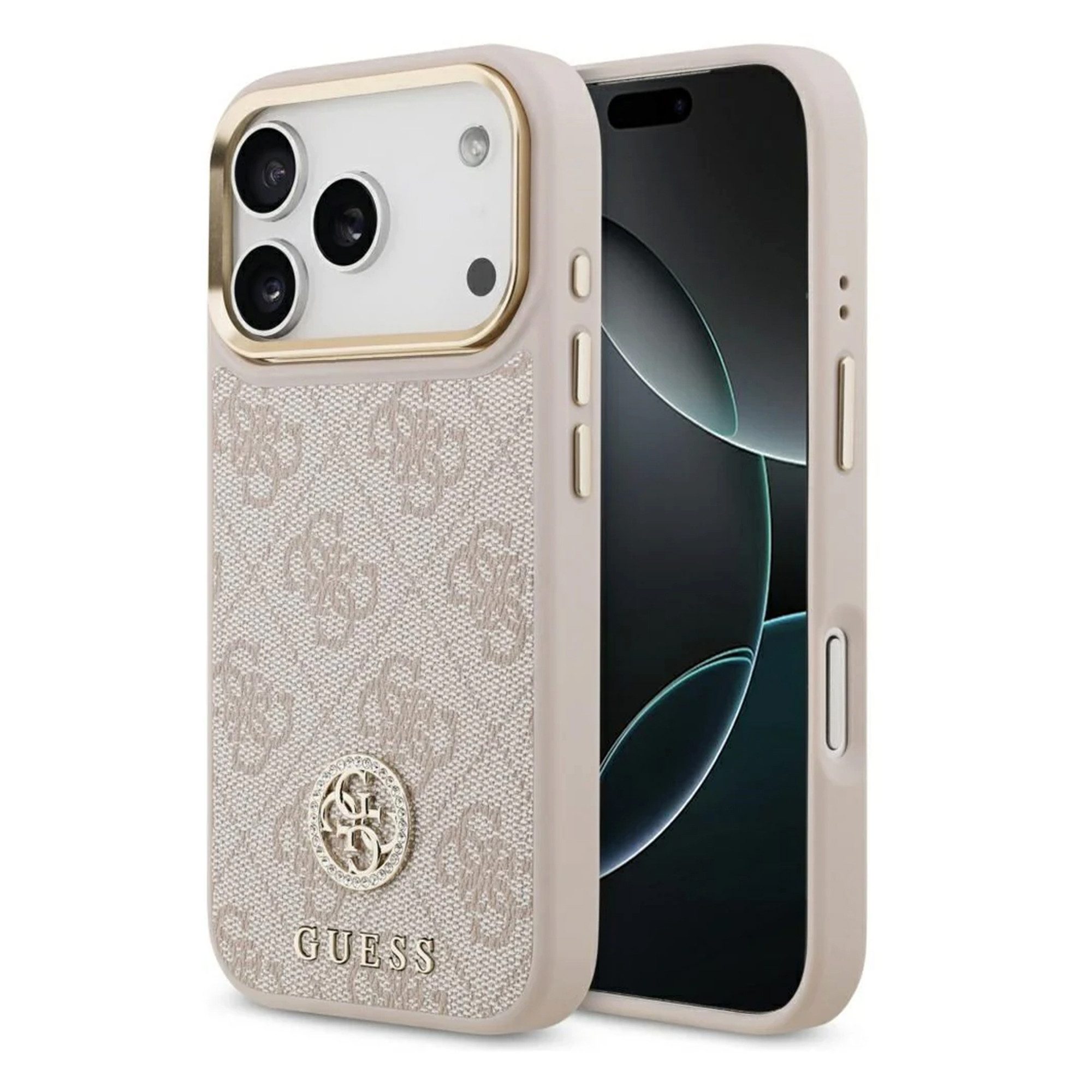 Guess Backcover Guess Classic Strass Logo Leather Back Cover mit MagSafe Apple iPhone