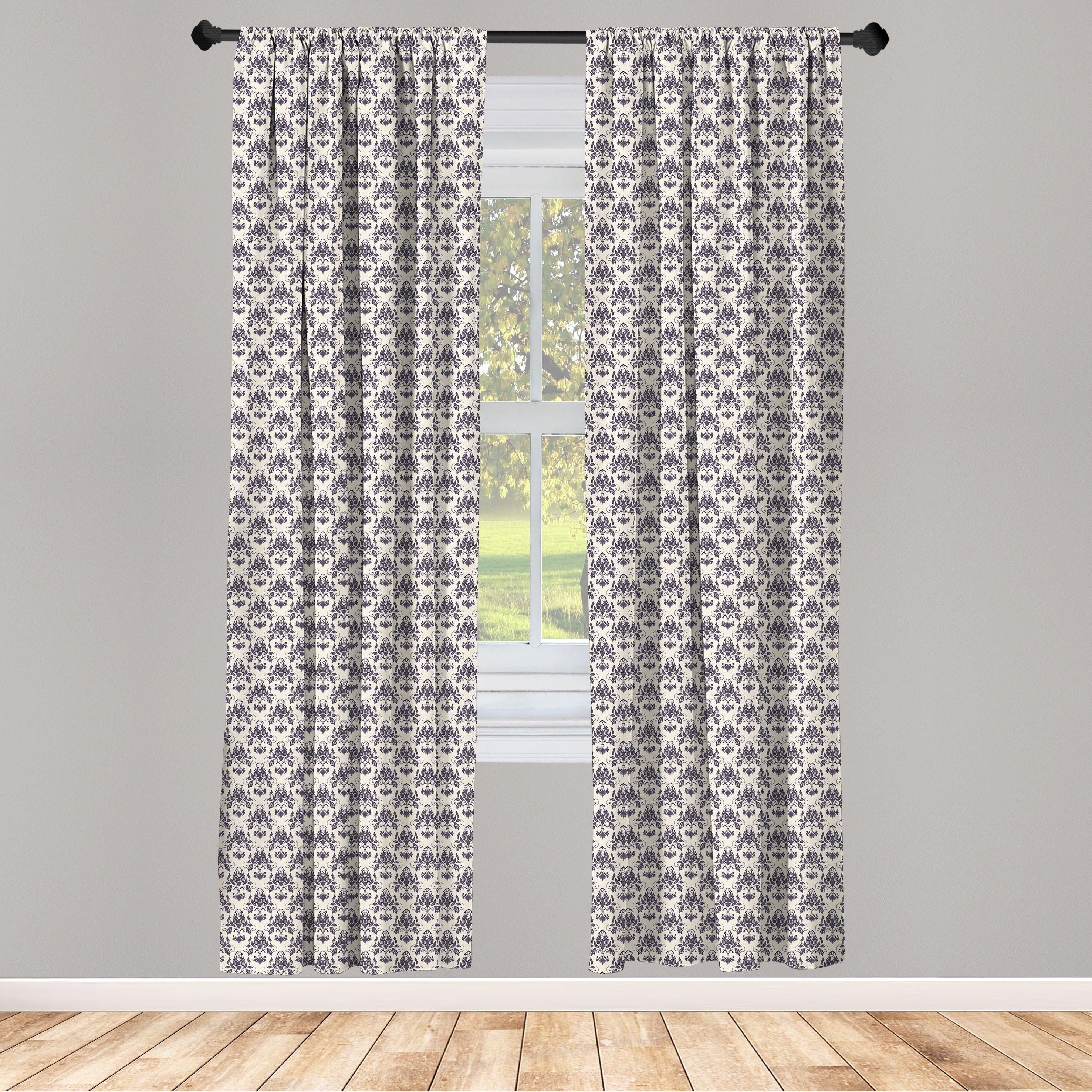 Gardine Vorhang für Wohnzimmer Schlafzimmer Dekor, Abakuhaus, Microfaser, Damast Antike Blumenblätter Kunst