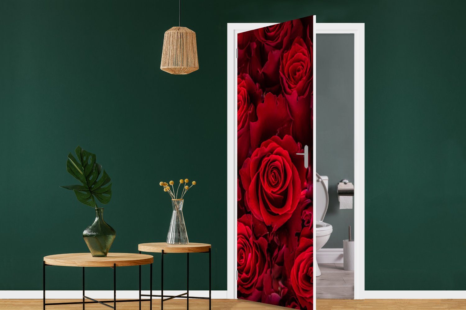 St), für Tür, cm (1 Rosen Fototapete - Türtapete Rot, - Matt, MuchoWow bedruckt, Türaufkleber, Blumen 75x205