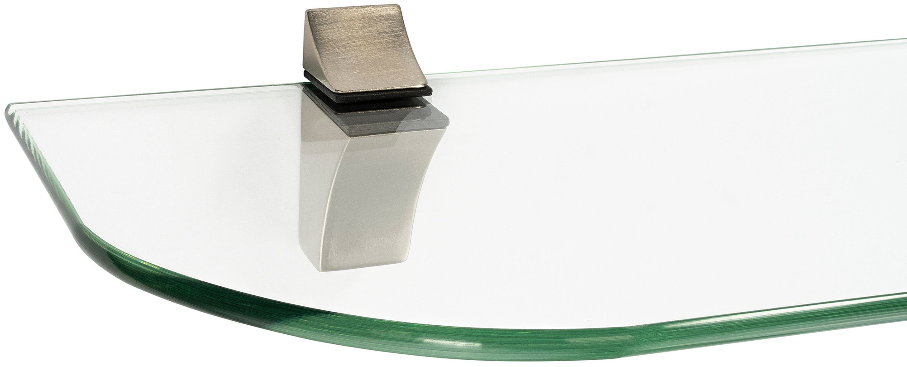 x Wandregal + 6mm klar Wandregal aus cm Clip Glasboden ECO - ESG-Sicherheitsglas 40 style ib Edelstahloptik, 15 Glasregal
