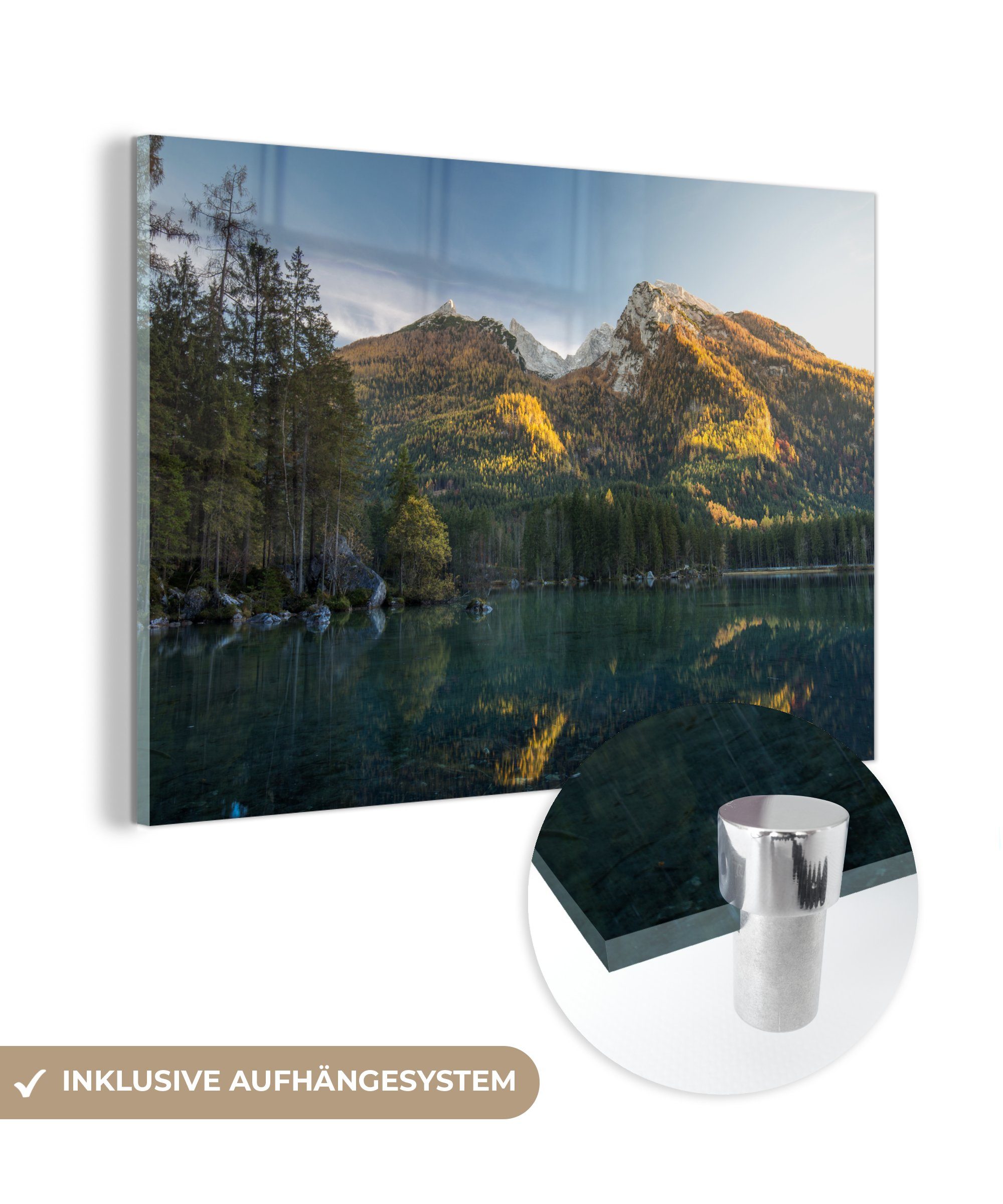 MuchoWow Acrylglasbild Alpen - Berge - Bäume - See, (1 St), Acrylglasbilder Wohnzimmer & Schlafzimmer