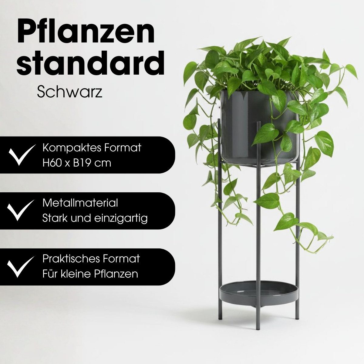 Mica Decorations Blumentopf Mica Decorations Colyn Pflanzenständer 60xØ19 cm Schwarz
