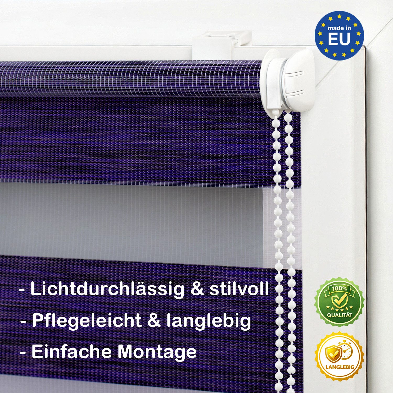 Doppelrollo Duo Rollo Klemmfix ohne Bohren für Fenster Rollos Faltrollo "Natural", DomDeco, Klemm- oder Schraubmontage, Klemmbar, Kettenzug, ohne Bohren, Sicht- und Blendschutz