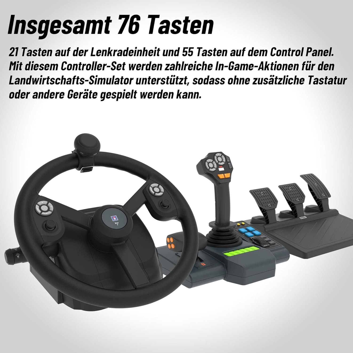 Farming Vehicle Control System für Windows 11/10, + Pedals + Joystick Lenkrad