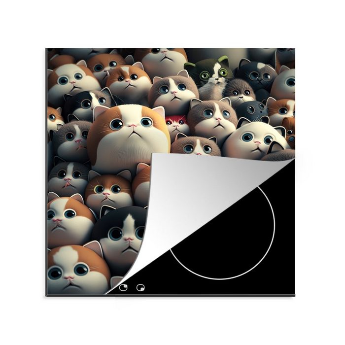 MuchoWow Herdblende-/Abdeckplatte Katze - Haustiere - Katze - Braun - Grau - Kinder Vinyl (1 tlg) Ceranfeldabdeckung Arbeitsplatte für küche