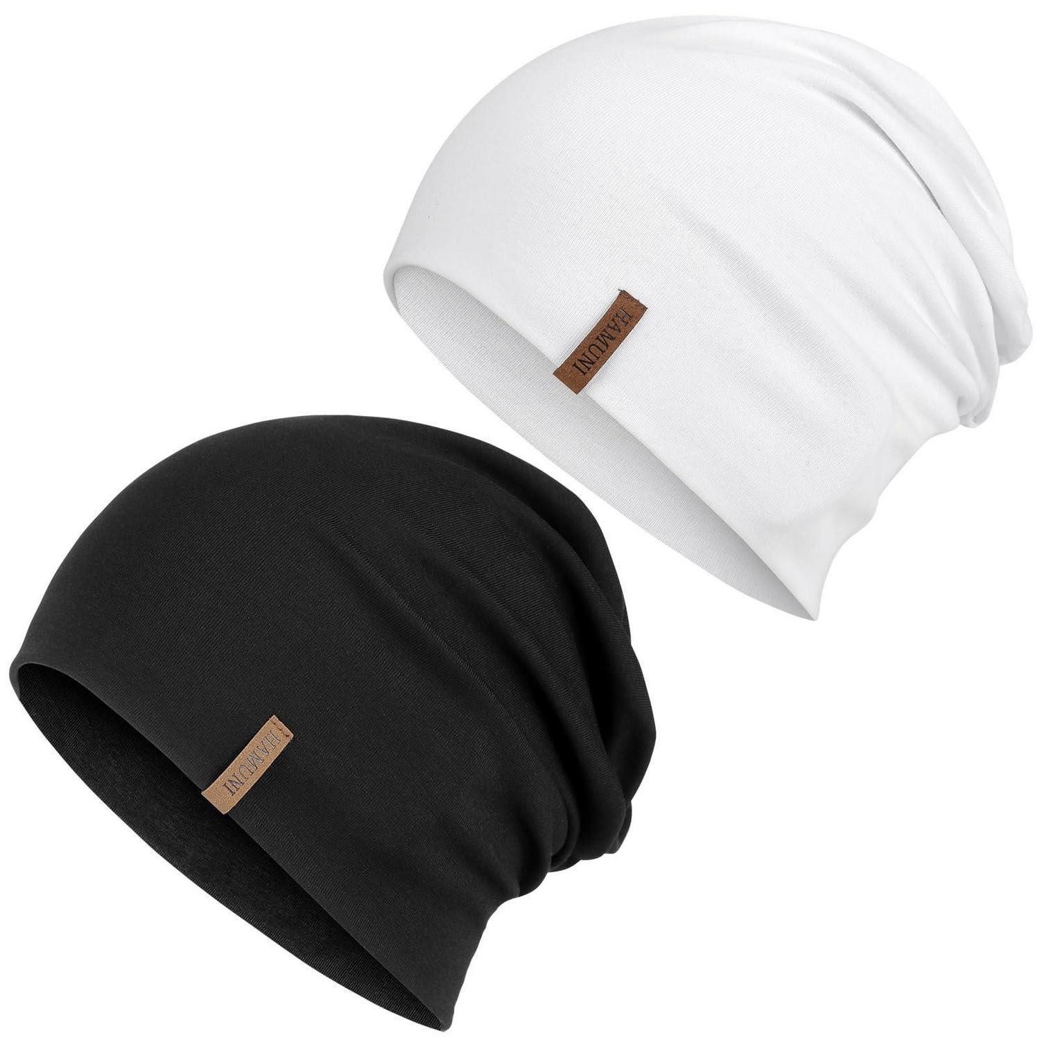 Beanie Mütze Slouch Beanie Baumwolle Chemo Herren Einheitsgröße Schwarz+Weiß