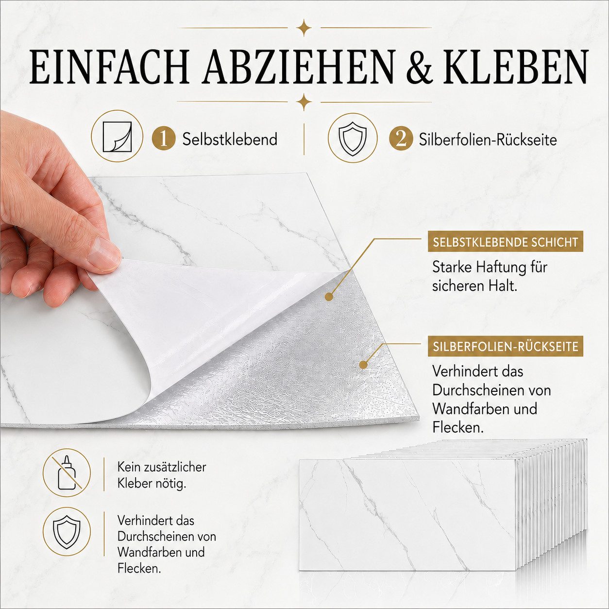 BlingBin Wandpaneel 20 Stück Wandaufkleber selbstklebend, klebepaneele 60 x 30 cm, BxL: 30x60 cm, 0,18 qm, (20er Set Wandpaneele, 20-tlg., wanddekor) wandverkle – Bild 5 von 5