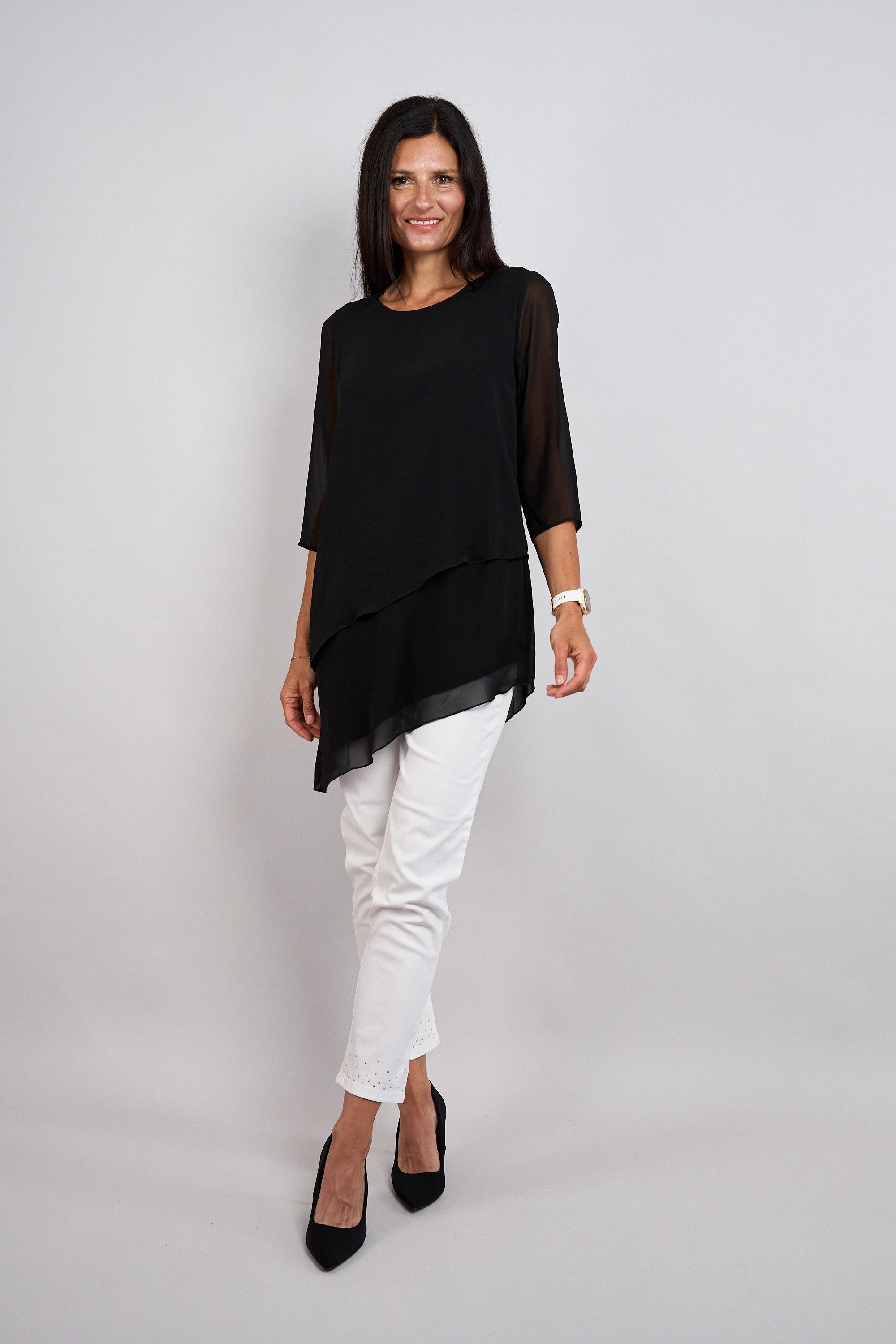 Seidel Moden Longbluse 3/4-Arm im Lagen-Look / asymmetrischer Schnitt / MADE IN GERMANY