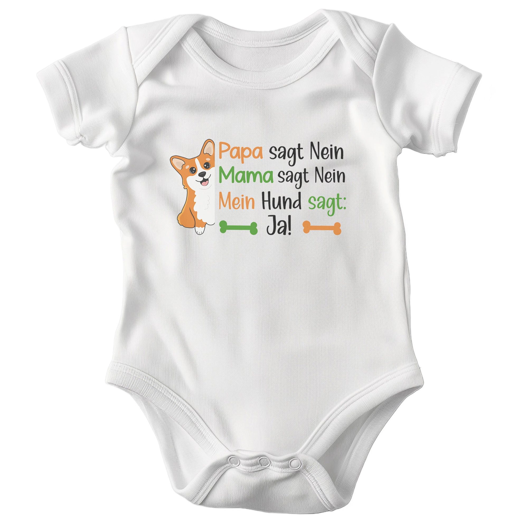 22Feels Kurzarmbody Bio Unisex Babybody Weiß Corgi Ja Geschenk Taufe 1. Geburtstag BIO-Baumwolle - In Deutschland Bedruckt - Niedlicher Print