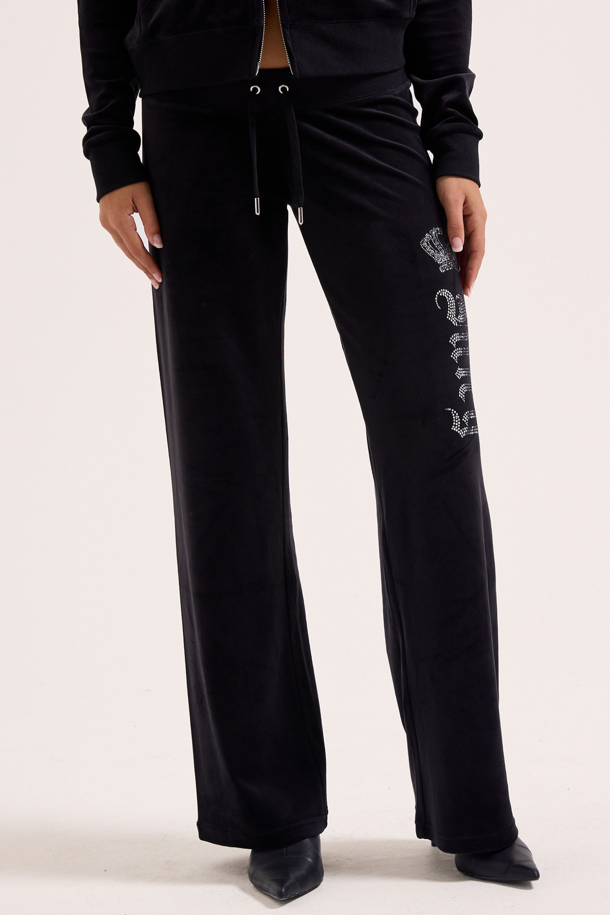Juicy Couture Sweathose GOTHIC CROWN OG STRAIGHT LOW RISE PANTS. Damen Trainingshose Damen, Sweathose, Velour, Jogginghose mit Glitzer, Sale