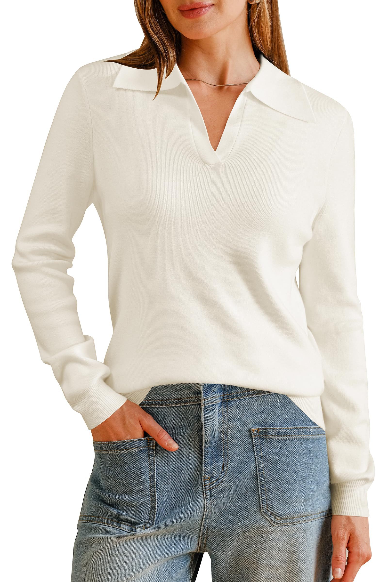 Poloshirt Damen Poloshirts Langarmshir Strickpullover Longpullover
