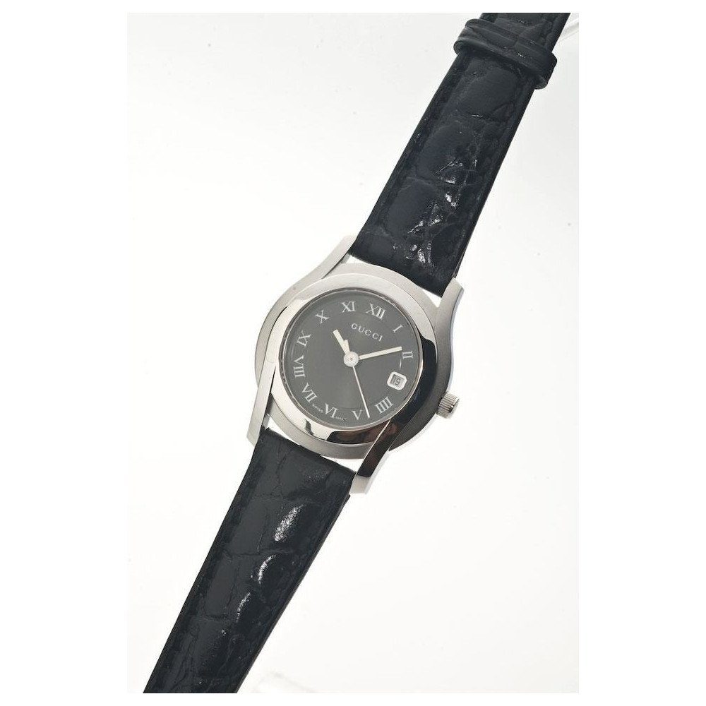 GUCCI Quarzuhr YA055502, Römische Ziffern, geprägtes Lederband günstig online kaufen