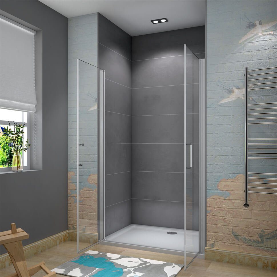 shower spa shower swing door, shower enclosure, shower cubicle, shower door, swing door, pivot door, niche door, single-pane safety glass, (set) clear glass