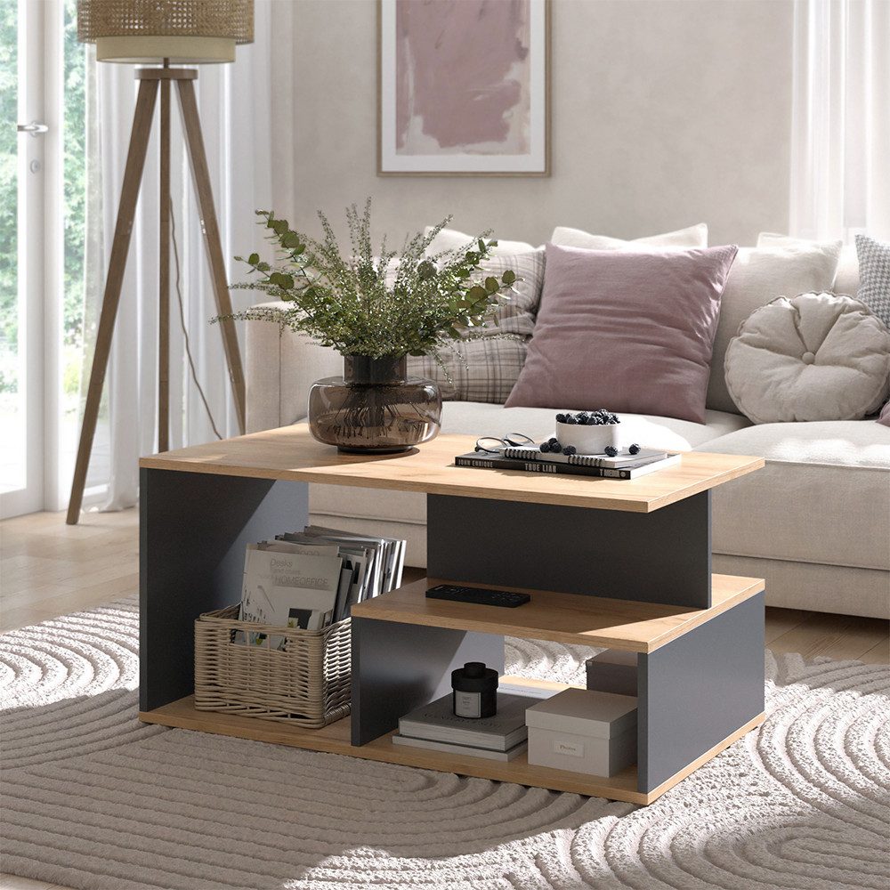Vicco Couchtisch Hasso, Goldkraft Eiche/Anthrazit, 90 x 49.4 cm (1-St) günstig online kaufen