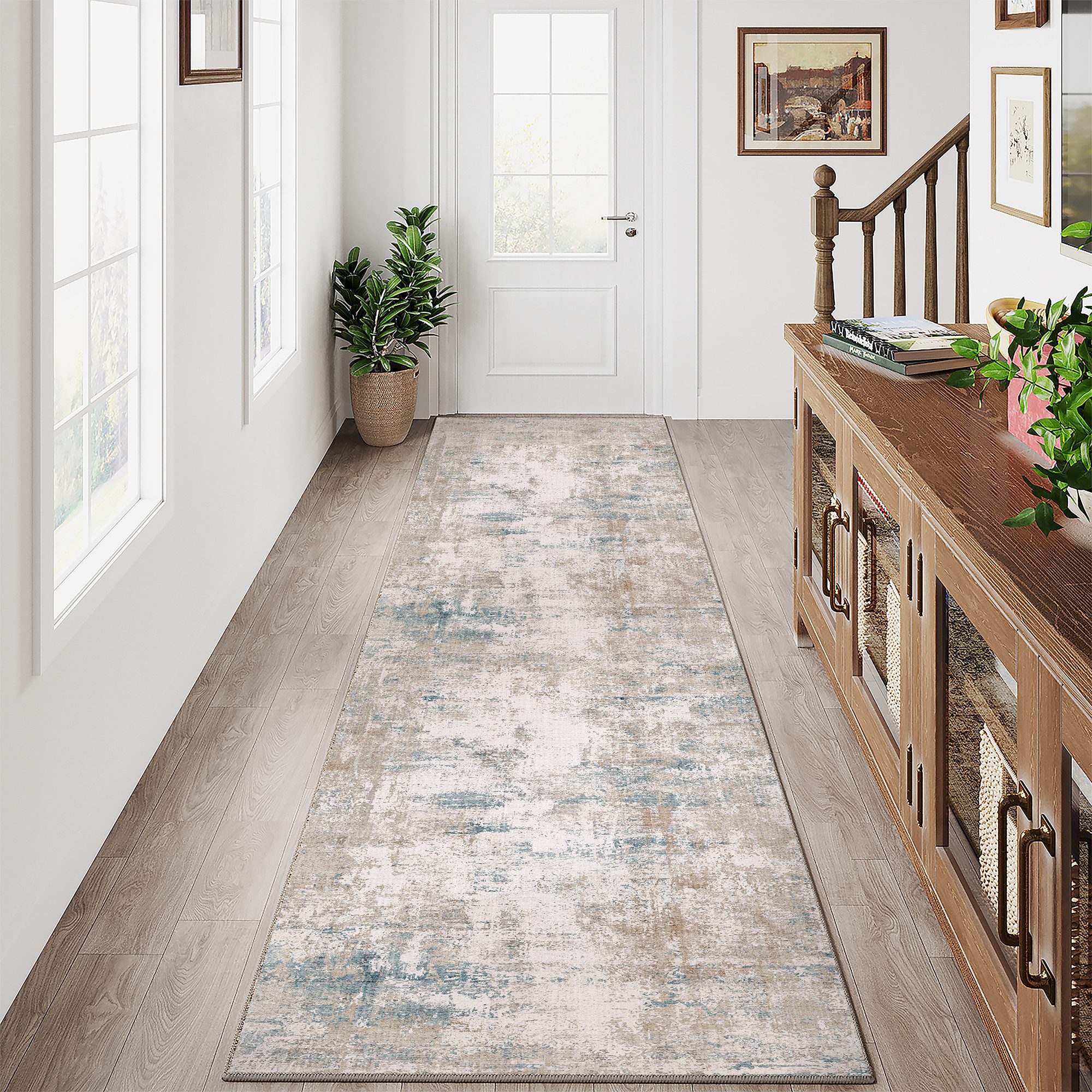 PURECOZY Teppich Verschiedene Größen, Waschbar & Rutschfest, abstrakter Stil, Rechteckig, Höhe: 6.1 mm, für Wohnzimmer, Schlafzimmer, Flur, Küche & Eingangsbereich