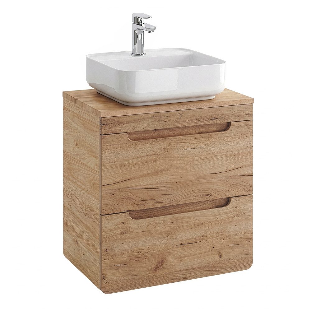 Lomadox Waschtisch LUTON-56-CRAFT, 61 cm Wotan Eiche Nb. Keramikbecken B/H/T ca. 61/75,5/46