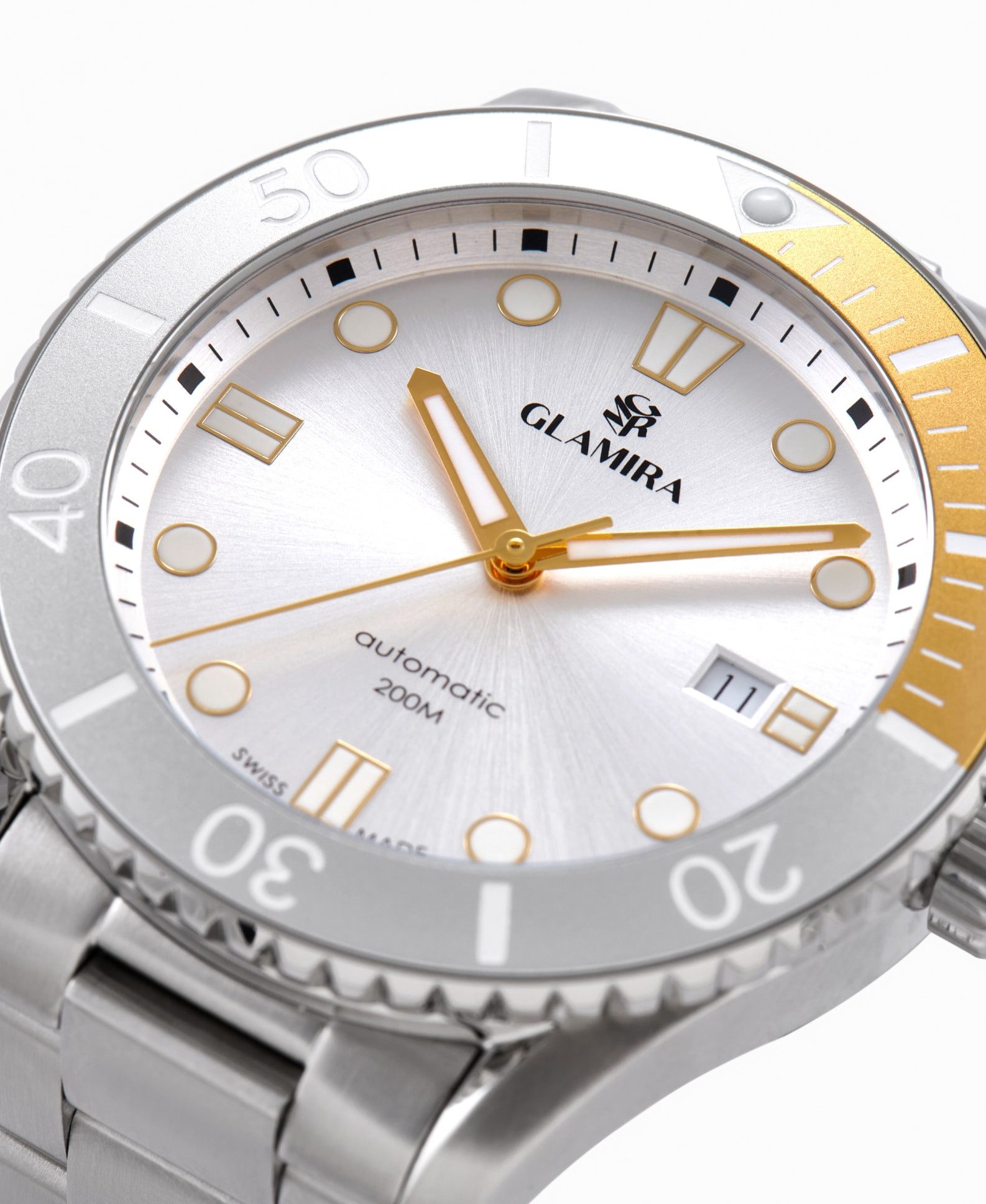 GLAMIRA Luxusuhr GLAMIRA Aurevian Automatikuhr Weiß, (1-tlg), Leuchtzeiger und -indizes