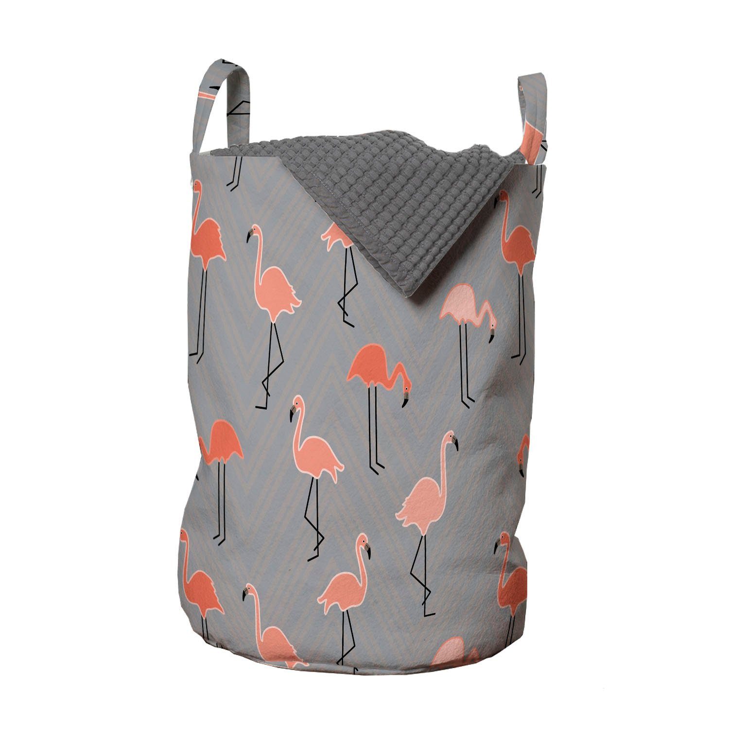 Wäschesäckchen auf Waschsalons, Zigzags Wäschekorb Waldvögel für Abakuhaus Flamingo Griffen mit Kordelzugverschluss